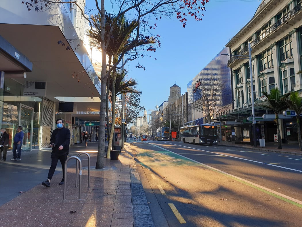 The usually bustling Queen Street in Auckland during level 3 lockdown.