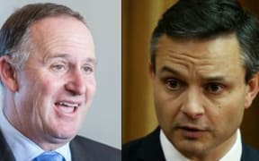 Prime Minister John Key (L) and Green Party co-leader James Shaw