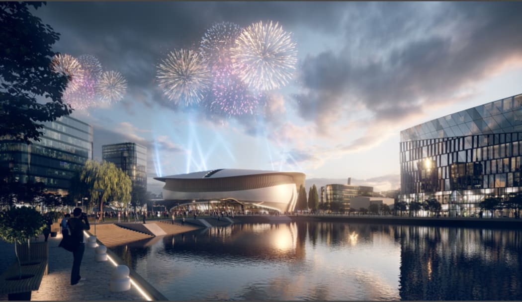 An artist's impression of the new indoor arena at Wellington's King's Wharf.