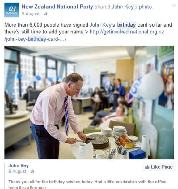 John Key birthday FB post
