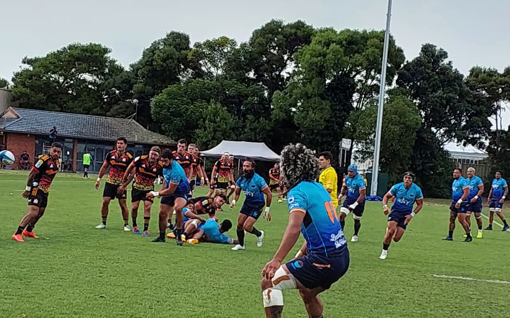Moana Pasifika move the ball around in their pre-season game against the Chiefs