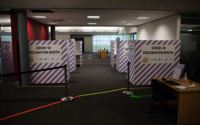 Vaccination booths for the Covid 19 vaccine at a facility in South Auckland