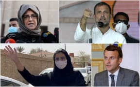 Clockwise: Hatice Cengiz, Rahul Gandhi, Emmanuel Macron and Loujain al-Hathloul