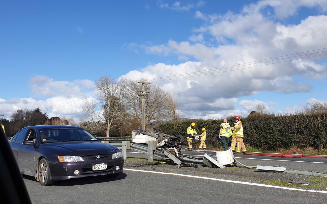 The crash scene, near Karapiro Village on State Highway 1 in Waikato.