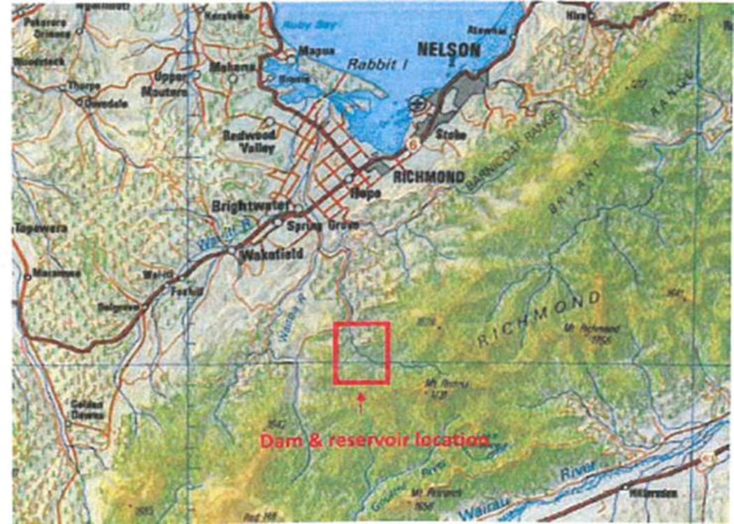 The red square indicates the site of the proposed dam.