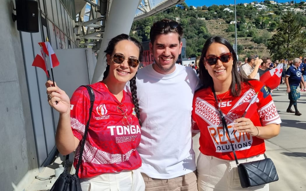 Tongan fans at the Tonga v Scotland match for the 2023 Rugby World Cup in Nice, France.