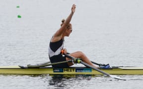 Emma Twigg takes victory in the NZ single sculls, 2016.