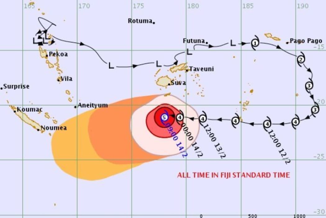 Cyclone Gita tracking towards New Caledonia.