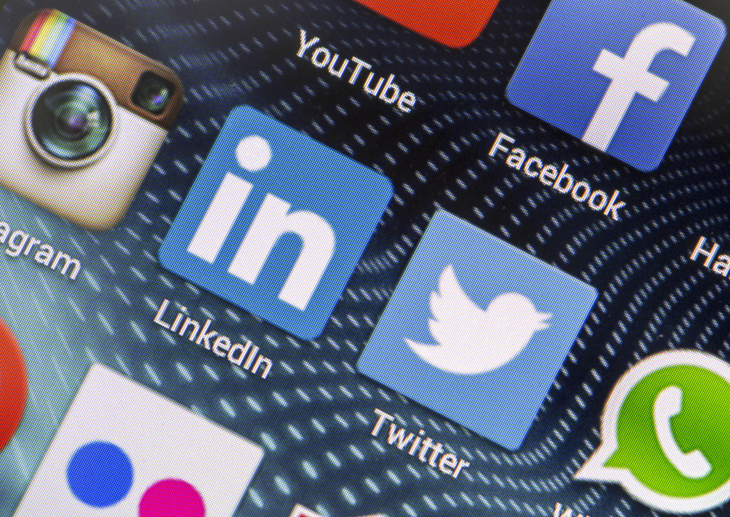 social media apps - Twitter, Facebook, Instagram, LinkedIn