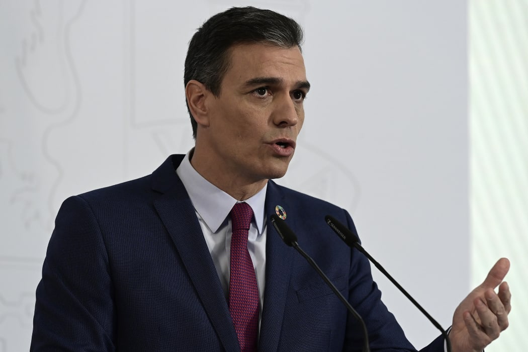 Spanish Prime Minister Pedro Sanchez delivers an end-of-year address at the Moncloa Palace in Madrid on December 29, 2020.