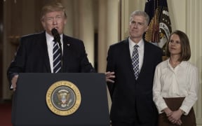 President Trump announces his selection Neil Gorsuch, who stands with his wife Marie Louise, for the Supreme Court of the United States.