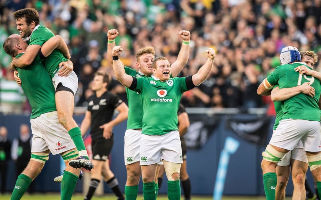 Ireland celebrate their win over the All Blacks.