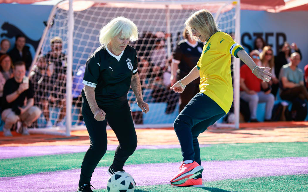 Barbara Cox and Pat O'Connor in action in the OG Australia v New Zealand Rematch on PUMA Island July 22, 2023 in Sydney, Australia.