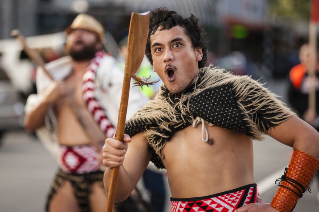 A group performs during a parade to celebrate the start of Māori Language Week.