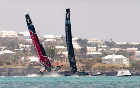 Team NZ and Sweden battle during the America's Cup.