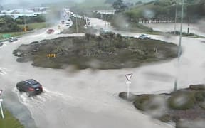 Flooding on SH1 north of Plimmerton this morning.