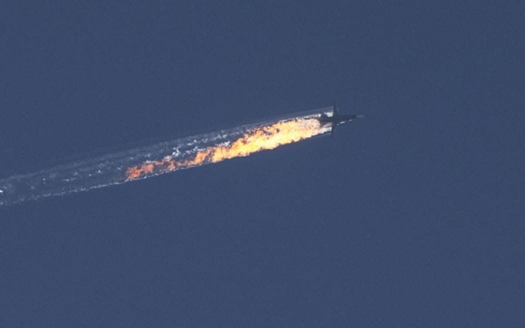 The aircraft goes down in Kizildag region of Turkey's Hatay province, close to the Syrian border, on November 24, 2015.