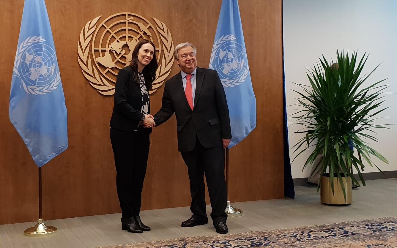 Jacinda Ardern with UN Secretary General Antonio Guterres.