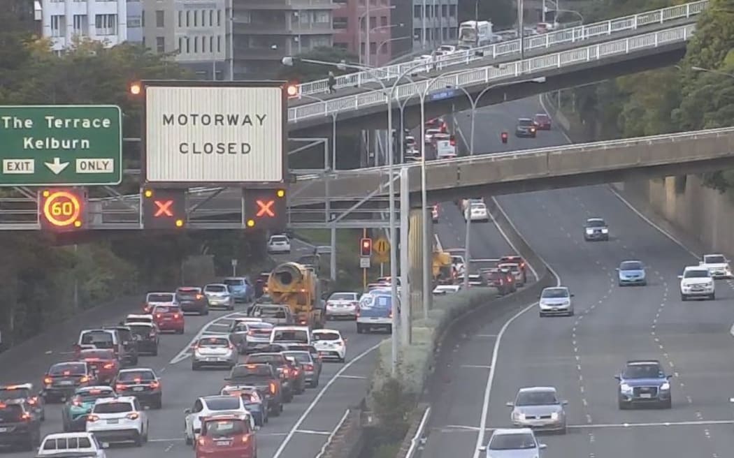 Southbound traffic backing up during the protest, while northbound traffic was also moving slowly.