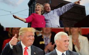 US presidential candidates Hillary Clinton and Donald Trump, and their running mates Tim Kaine and Mike Pence.