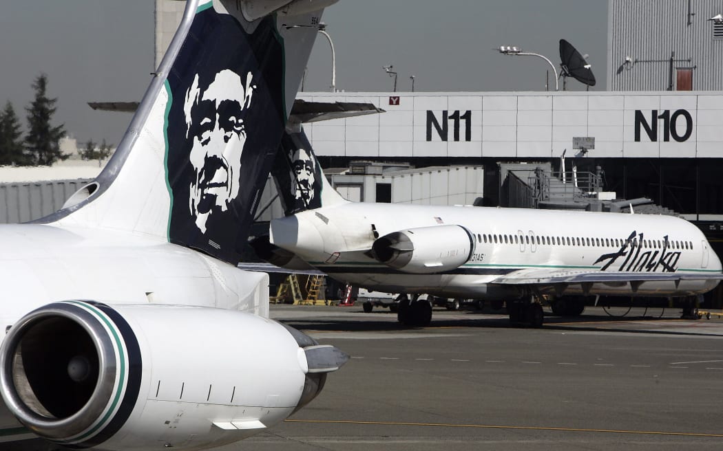 Alaska Airlines planes at Seattle-Tacoma International Airport.