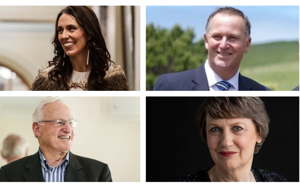 Former Prime Ministers Jacinda Ardern, John Key, Helen Clark, Jim Bolger