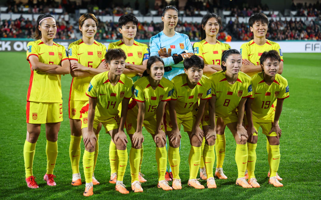 China players before their match against Denmark at the Perth Rectangular Stadium, on 22 July 22, 2023.