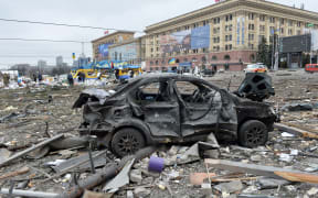 The square outside the damaged local city hall in Kharkiv on 1 March 2022.