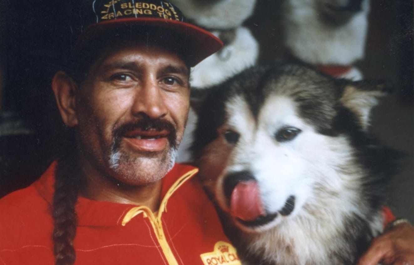 Malcolm Rewa pictured with his two huskies.