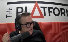 Sean Plunket broadcasting from the Wellington studio of The Platform.
