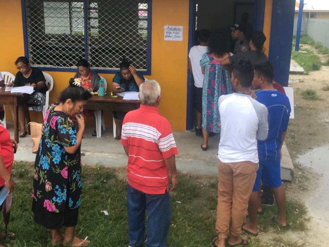 Voters in Majuro lined up to cast ballots for Ailinglaplap Atoll in the national election held in the Marshall Islands November 18, 2019. Overall turnout was low, continuing a multi-year downtrend in voter participation.