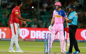 Ravichandran Ashwin of the Kings XI Punjab dismisses Jos Buttler of the Rajasthan Royals by a controversial 'mankad'.