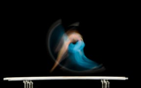 Melbourne Arena, Melbourne, Victoria, Australia; FIG World Cup Gymnastics 2019 Melbourne; An athlete performs on the bars