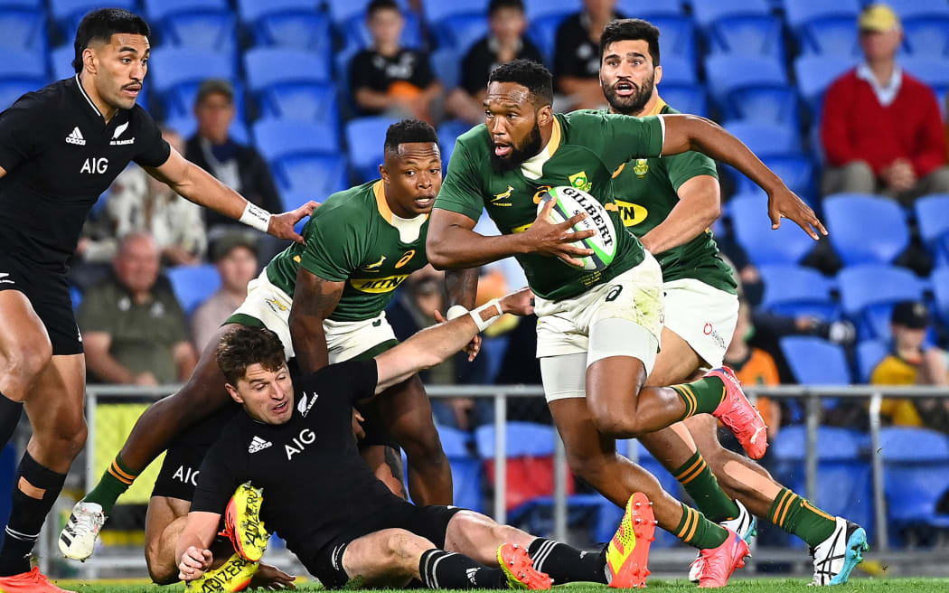 Springboks player Lukhanyo Am during the Round 6 Rugby Championship match between South Africa Springboks and All Blacks at CBus Stadiumon the Gold Coast on 2 October 2021.