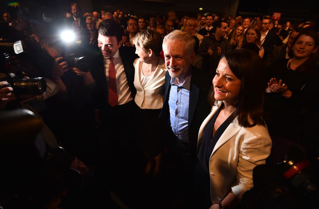 Jeremy Corbyn (centre) stands alongside (left to right) Andy Burnham, Yvette Cooper and Liz Kendall, after being announced as the new leader of Britain's main opposition party.