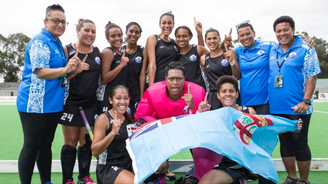 Fiji celebrate winning the Women's Inter-Continental Hockey 5's title.