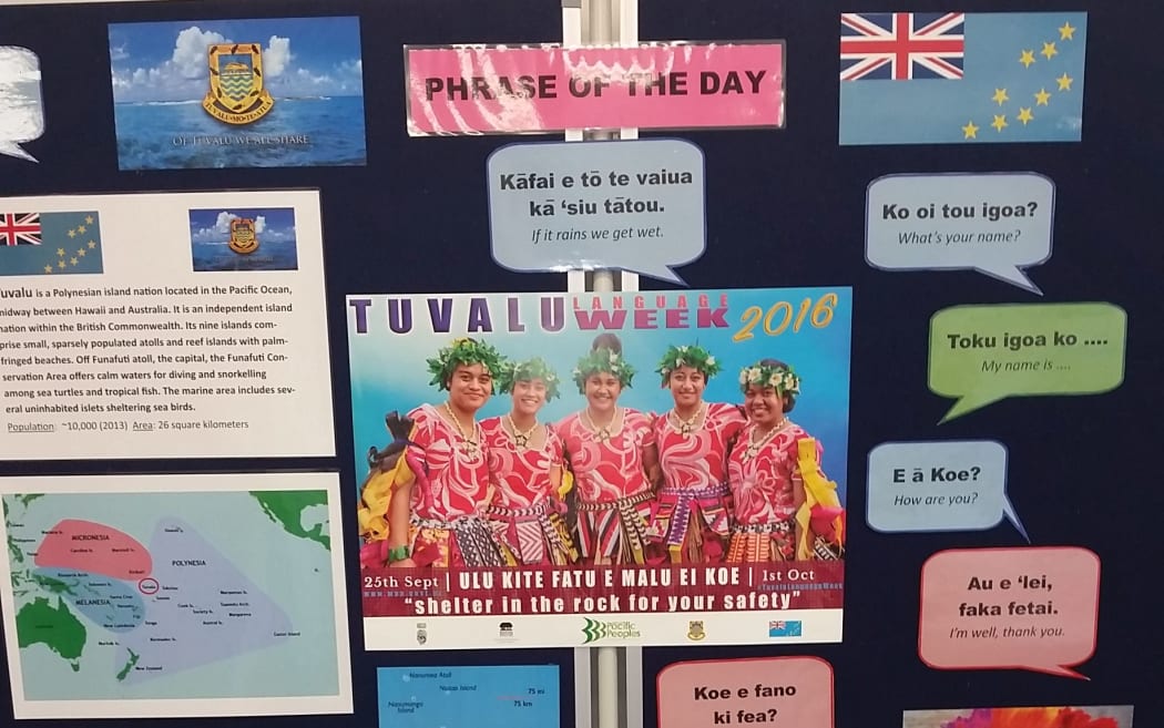 Tuvaluan language boards like this are on display in various libraries around NZ