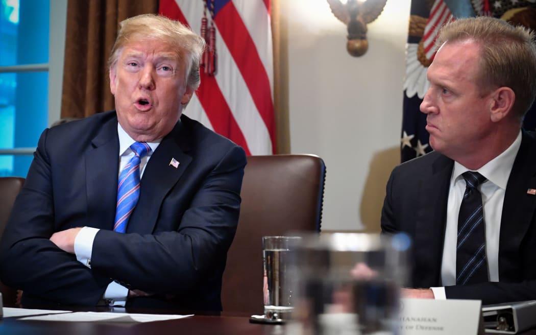 US President Donald Trump and Deputy Secretary of Defense Patrick Shanahan (R) at a cabinet meeting in July 2018.