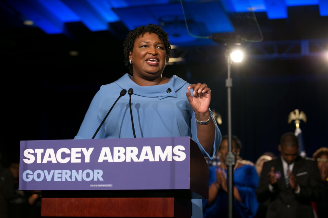 Stacey Abrams addresses supporters.