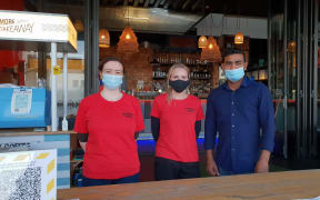 Waitresses Jenny Stewart, Tatyana Kelenc and bar manager Shiv Kumar at the North Park restaurant on Wynyard Quarter
