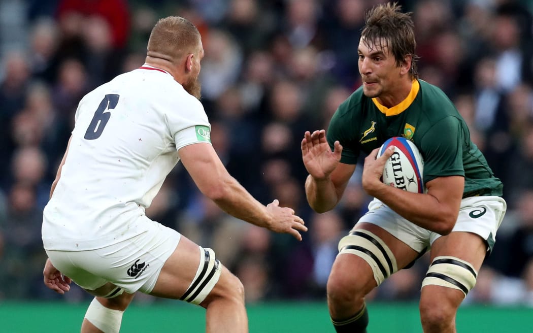 Brad Shields lines up South African Eben Etzebeth