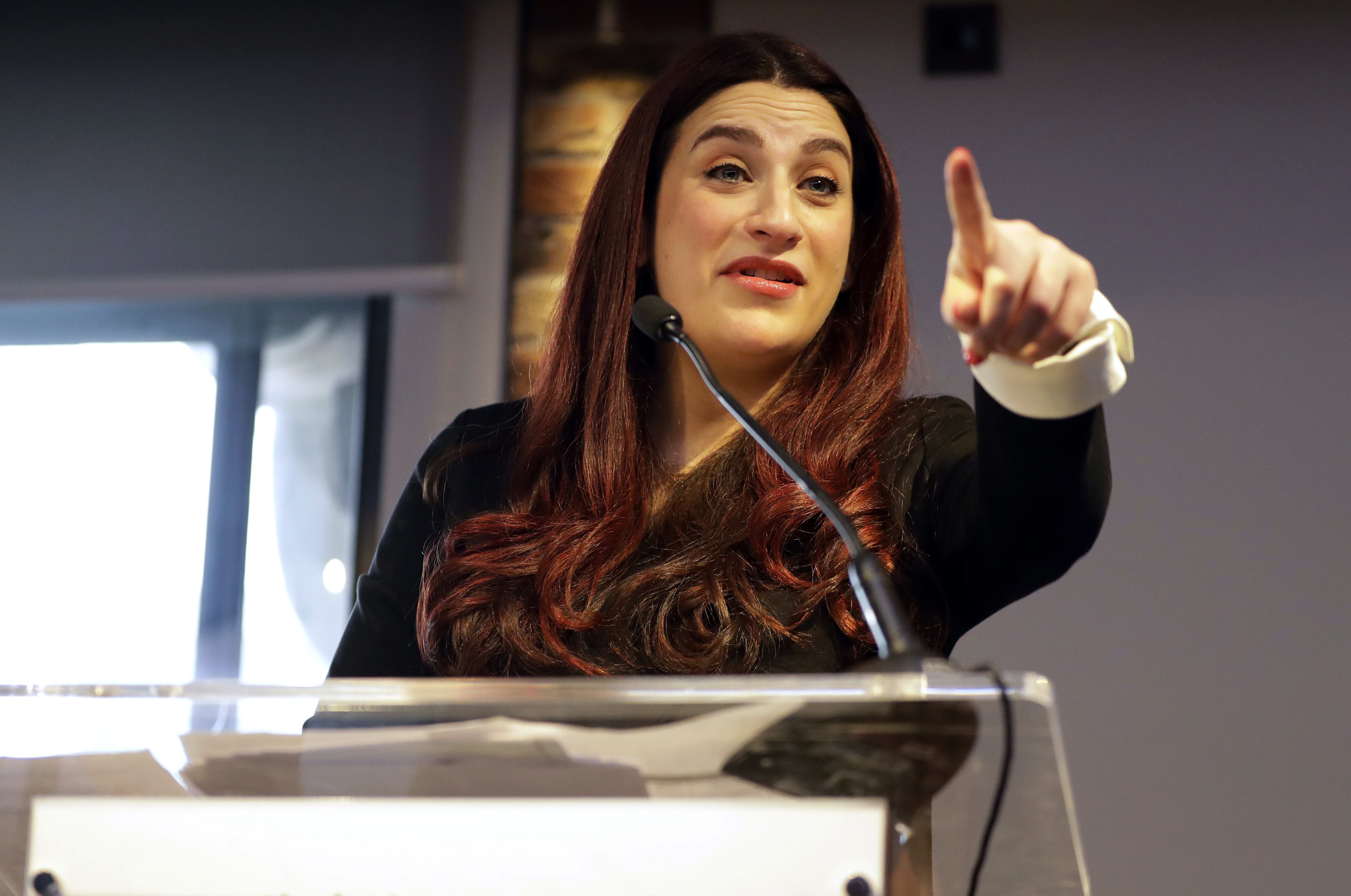 Luciana Berger speaks during a press conference to announce the new political party, The Independent Group, in London, Monday, Feb. 18, 2019. Seven British Members of Parliament quit Labour.