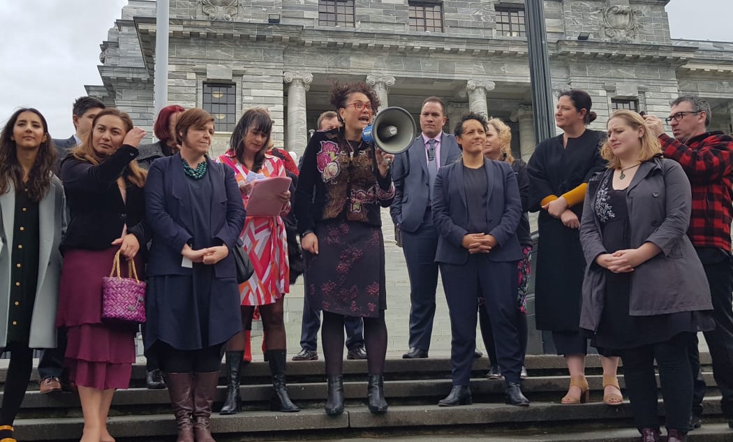 Louisa Wall addresses the crowd