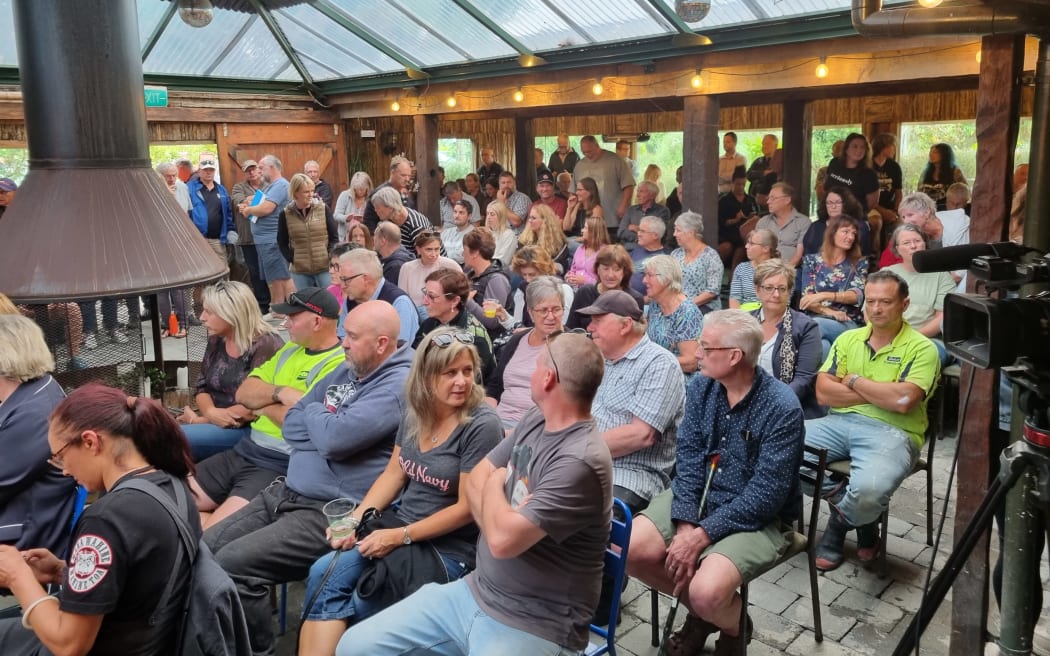 About 200 people attended a meeting at Bay View, Napier, on security after Cyclone Gabrielle, Tuesday 28 February 2023.