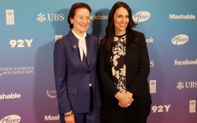 Prime Minister Jacinda Ardern, right, with UNICEF executive director Henrietta Fore in New York