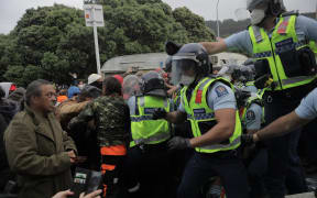 Police and protesters clash on 23rd day of protest in Wellington.
