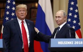 President of the US Donald Trump and President of Russia Vladimir Putin during the joint news conference following their meeting in Helsinki.