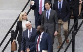 US Vice President Mike Pence (2nd L), White House Senior Adviser Jared Kushner (C) and Secretary of Homeland Security Kirstjen Nielsen (L) on January 5, 2019 in Washington, DC, after a meeting  on the government shutdown. AFP