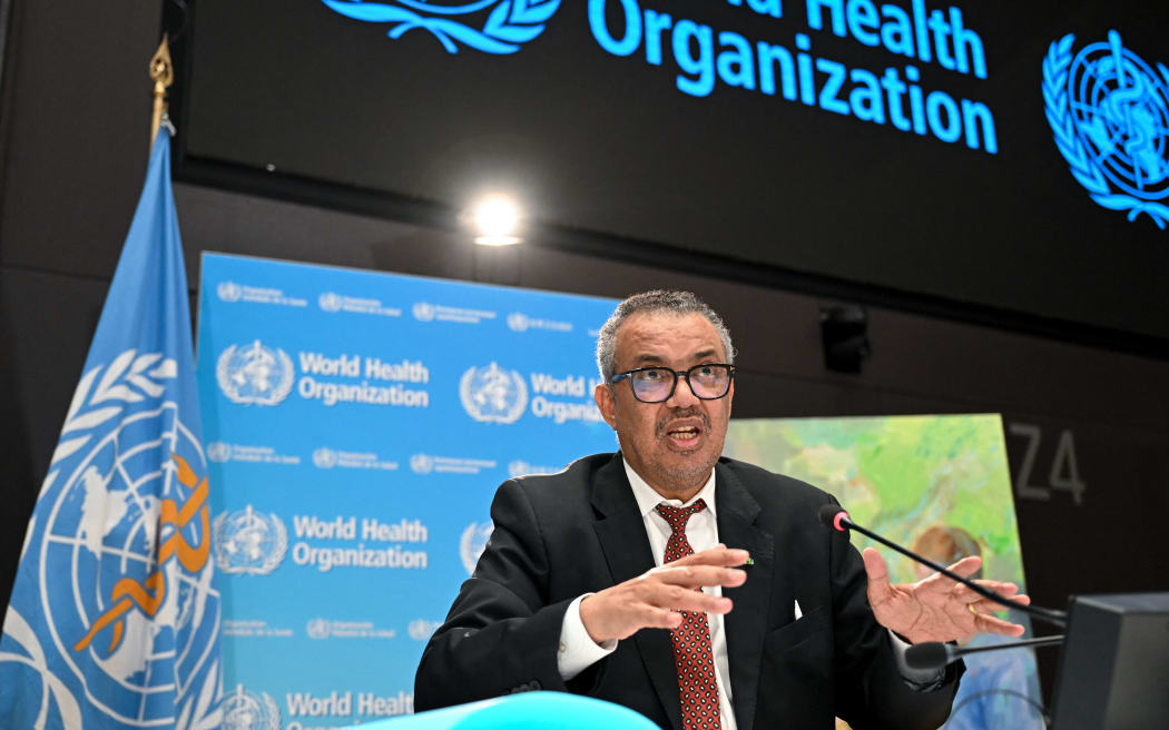 World Health Organization chief Tedros Adhanom Ghebreyesus speaks during a press conference on the World Health Organization's 75th anniversary in Geneva, on 6 April, 2023.