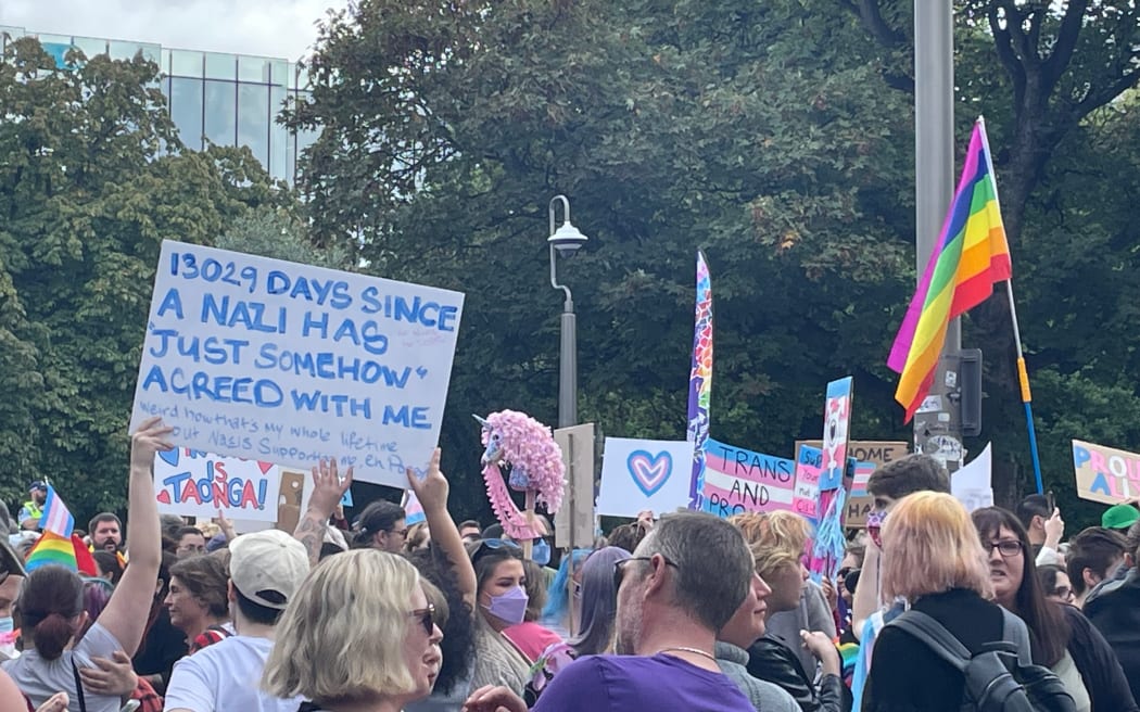 Scenes from a demonstration in support of transgender rights in central Christchurch.